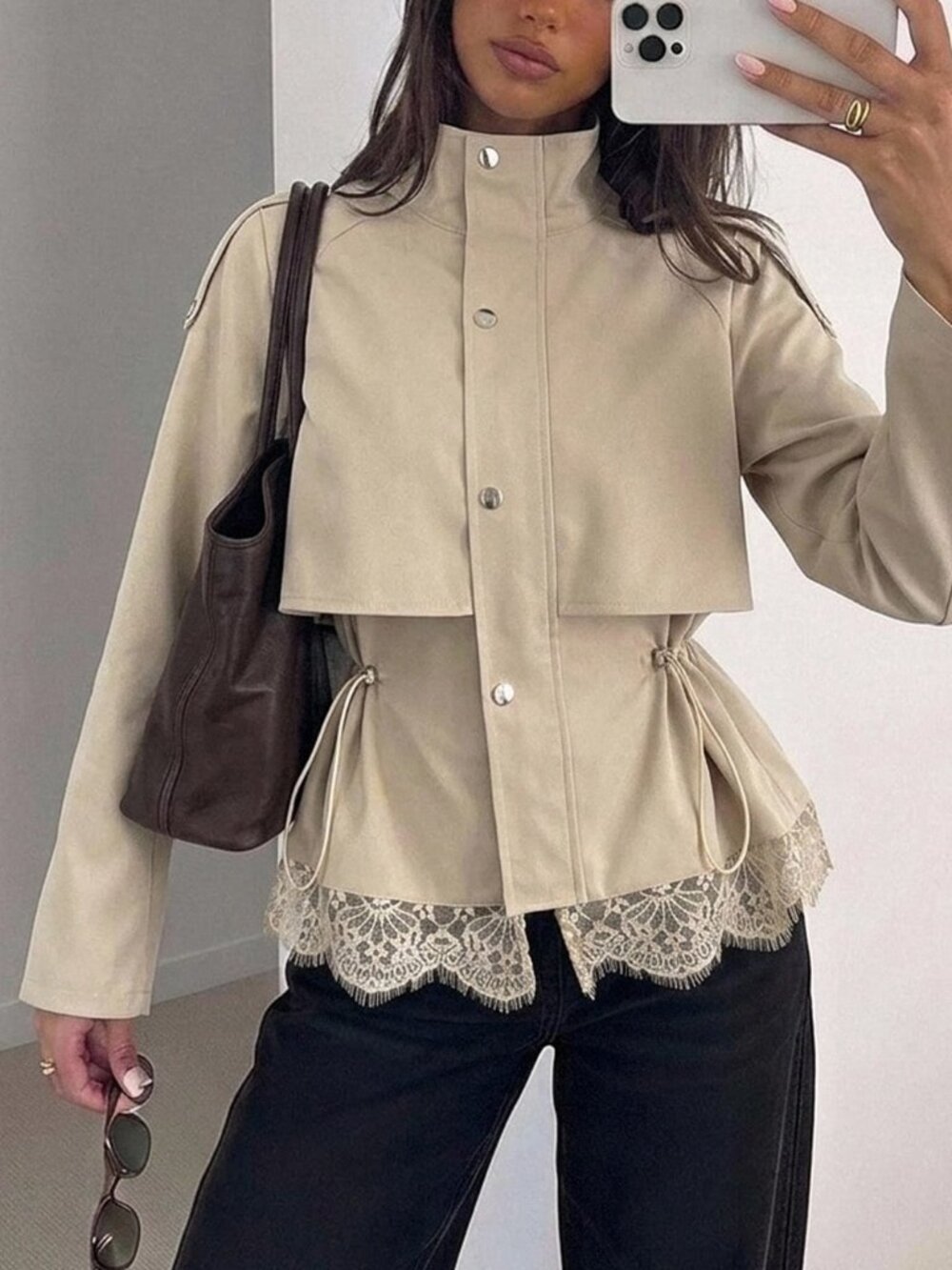 Apricot Casual Women's Chic Funnel Neck Short Trench Coat - Picture 4 of 10